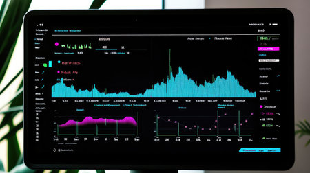 A close-up of a financial dashboard displaying stock price graphs, offering space for adding insights on stock analysis, price trends, or market shiftsの素材