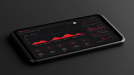 A digital dashboard on a smartphone showing financial trends, with ample space to add text about financial market updates or investment strategiesの素材