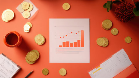 A top-down view of a financial dashboard with rising investments, leaving room for inserting copy about risk management, investment strategies, or market expansionの素材