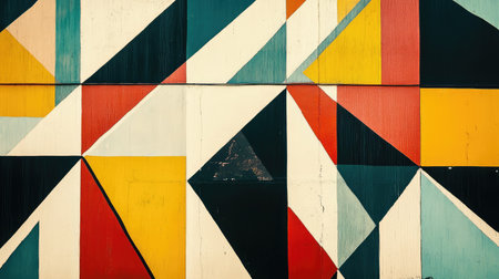 Desktop layout with geometric patterns, clean lines, and soft tones for background wall with negative spaceの素材