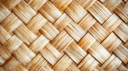 Detailed close-up of woven straw mat texture, natural and earthy copy space ideal for craft or eco themesの素材