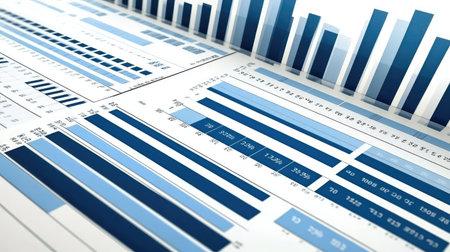 A clean workspace with financial reports showing rising profits and growth projections, providing ample space for adding text about market forecasting, business performance, or investment strategiesの素材
