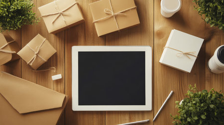 Digital tablet on a clean table with an empty online store layout, ideal for placing product ads or promotional textの素材