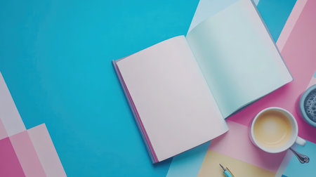 Open book with a clean background, providing copy space for promoting online education courses or study materialの素材