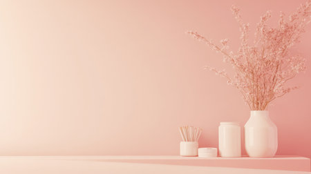 Organized office corner with shelf, supplies, plants, and clean wall area for use as copy or branding backgroundの素材