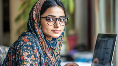 Workspace setup with a laptop and stationery on a desk, leaving room for educational content, tips, or online course adsの素材