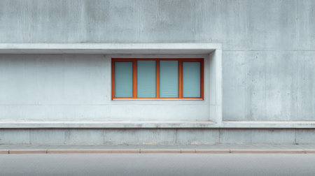 Close-up of commercial building exterior wall featuring textured concrete and window panels with copy spaceの素材