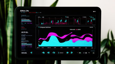 A close-up of a financial dashboard showing market performance graphs with room for adding text about trading trends, stock market data, or economic growth projectionsの素材