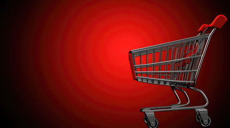 Minimalistic e-commerce background with a blank shopping cart and space for product or sale-related text and advertisementsの素材