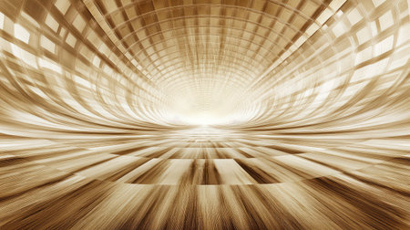 Organized workspace with wood tabletop, open notebook, pen holder, and light-colored background with empty wall copy spaceの素材