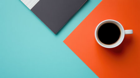 Open textbook and a cup of coffee with a clean background, leaving space for promotional content about online educationの素材