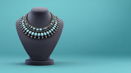 Statement necklace with crystals spread across soft velvet with soft shadows and empty spaceの素材