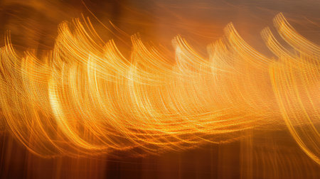 Abstract light trails and bokeh bursts in deep orange and gold tones, modern take on Festival of Lights with copy spaceの素材
