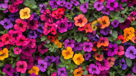 Abstract floral blur of a mixed flower bed with vibrant tones, artistic background perfect for spring themesの素材