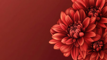 Chrysanthemum blooms in rich autumn tones, seasonal floral background with natural layout spaceの素材