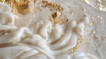 Close-up view of a stunning white surface with gold accents, revealing intricate details that combine elegance and modern design, perfect for various creative applications.の素材