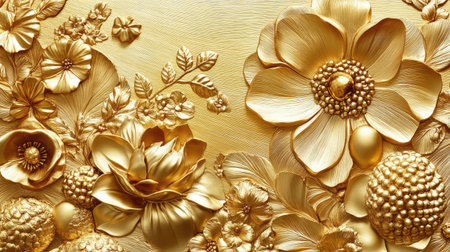Luxurious and elegant golden floral relief design perfect for various creative applications, including invitations, home decor, and artistic projects, offering a timeless aesthetic.の素材