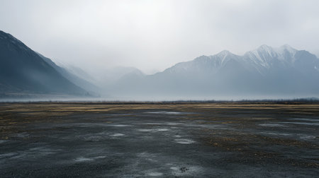A stunning landscape featuring misty mountains shrouded in fog during dawn. This tranquil scene offers a moment of calm, perfect for nature lovers and those seeking inspiration.の素材