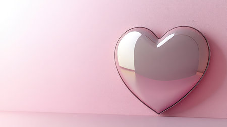 This image features a shiny heart-shaped object resting softly against a pink background, perfect for evoking feelings of love and romance in various creative projects.の素材