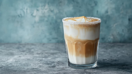 A visually appealing coffee dessert served in a clear glass, featuring layered textures and a frothy finish, perfect for any coffee lover or gourmet food enthusiast.の素材