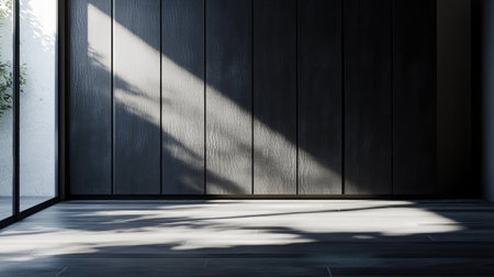 Bright and airy interior space that showcases a blend of dark wooden panels and soft natural light, creating a serene atmosphere filled with modern elegance and minimalist charm.の素材