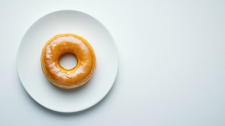 A beautiful glazed donut sits on a white plate against a minimalist backdrop, capturing the essence of sweet indulgence and culinary delight, ideal for food lovers and enthusiasts.の素材
