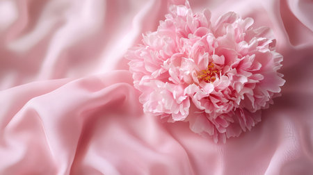 A stunning pink flower rests gently on soft satin fabric, creating a serene and elegant atmosphere ideal for weddings, spring events, and decorative themes.の素材