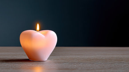 A soft pink heart-shaped candle emits a gentle glow, creating a cozy and romantic atmosphere, ideal for intimate settings and peaceful moments.の素材