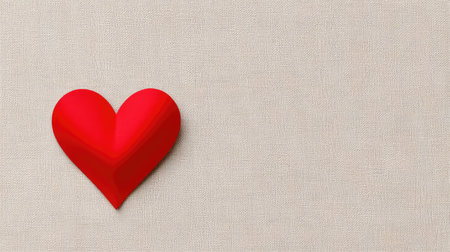 This image features a vibrant red heart shape set against a soft beige background, representing love and emotion in a simple and elegant style.の素材