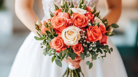 Elegant rose bouquet blurred in background with open light space in foreground for design useの素材
