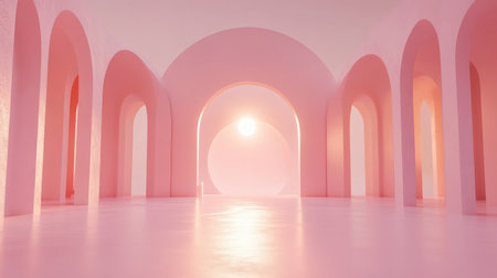 Gentle soft pink light glowing in the background with a smooth gradient, plenty of space for a central copyの素材