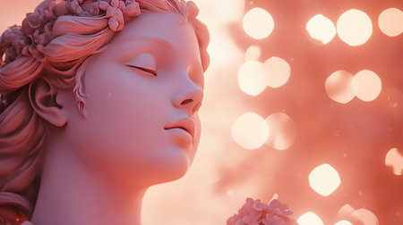 Romantic bokeh light overlays on warm pink background, elegant soft mood and room for textの素材