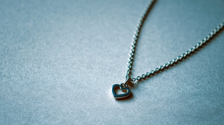 A beautiful silver heart necklace featuring a unique design, placed on a soft gray fabric background. Perfect for fashion lovers and gift occasions.の素材