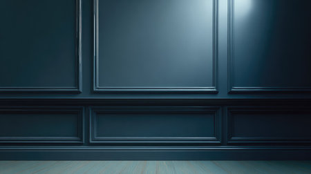 A sophisticated and dark wall featuring elegant paneling and soft lighting, perfect for use in interior design projects, photography, or artistic applications.の素材
