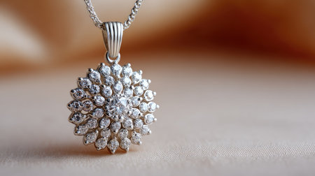 Stunning silver pendant featuring an intricate floral design adorned with sparkling gemstones, creating an elegant accessory perfect for special occasions.の素材
