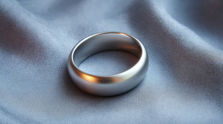 A polished silver ring rests gracefully on soft satin fabric, showcasing its elegant design and minimalist appeal, perfect for engagement or fashion trends.の素材