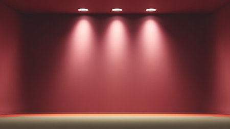 A minimalist empty room with textured burgundy walls and soft lighting creates a serene environment perfect for artistic displays or photography sessions.の素材
