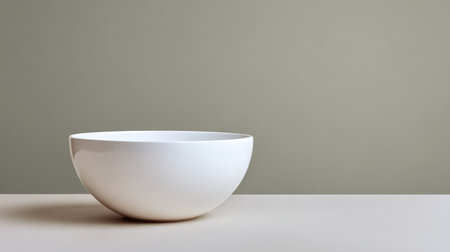 This image features a minimalist white bowl set against a soft gray background. The simple design highlights its elegance and versatility, perfect for modern decor.の素材