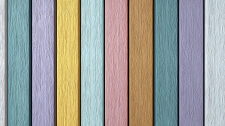 This image features a collection of colorful vertical wooden panels in soft pastel shades, showcasing a textured surface ideal for various design projects and home decor.の素材