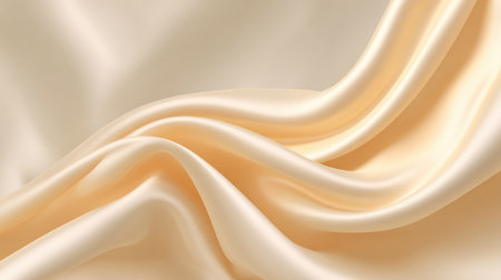 A close-up view of soft and luxurious cream satin fabric gracefully draping with gentle waves, perfect for backgrounds, fashion projects, and elegant decor.の素材