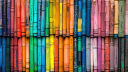 A fresh set of multicolored markers and pens arranged in neat rows, symbolizing the tools of creativity and leaving plenty of space for textの素材