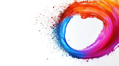 Abstract swirl of vibrant colors mixing together on a white canvas, evoking imagination and the freedom to create, with open space for brandingの素材