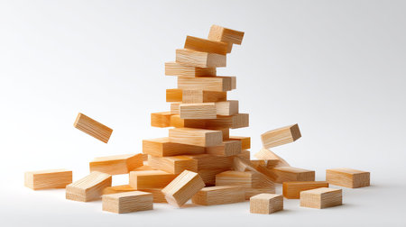 A visually captivating arrangement of wooden blocks in a playful design, showcasing creativity and learning. Ideal for themes of childhood development, education, and play.の素材
