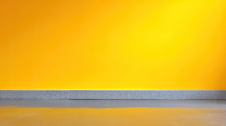 A striking bright yellow wall paired with a smooth gray floor creates a cheerful and modern aesthetic, perfect for creative projects or interior design ideas.の素材