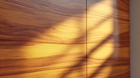 This stunning image captures the beauty of a wooden panel with intricate grain patterns and soft light, creating a warm and inviting atmosphere in any interior.の素材