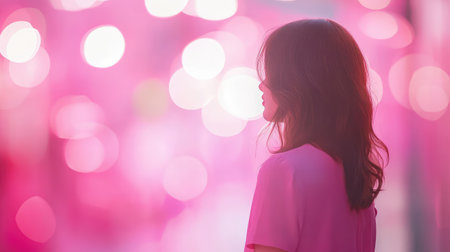 Sweet bubblegum pink background with soft light circles and dreamy blur effect, plenty of space for designの素材
