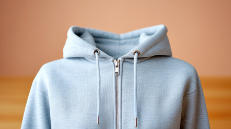 This image showcases a stylish light blue zip-up hoodie, perfect for casual outings or cozy days at home. Its modern design emphasizes comfort and versatility.の素材