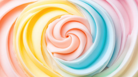 Pastel rainbow swirl background in candy tones like pink, yellow, and baby blue with center copy spaceの素材