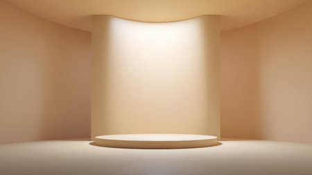 A serene and minimalistic studio space featuring soft lighting and neutral colors, ideal for photography or artistic presentations, creating a calm atmosphere.の素材