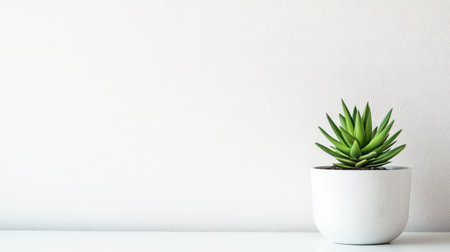 Stylish bathroom with small air-purifying plant on countertop, white background and copy spaceの素材
